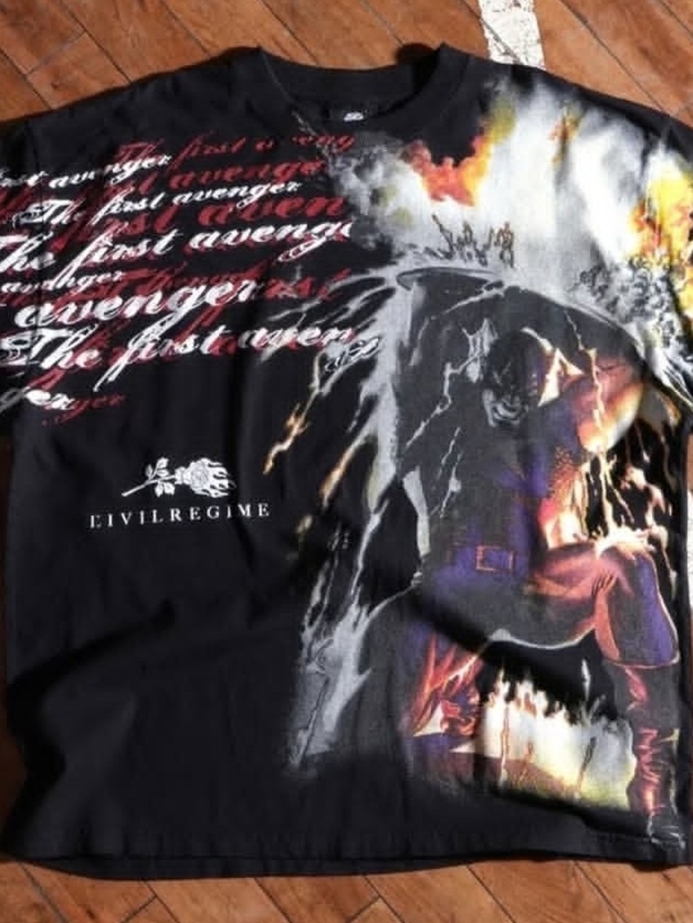 Civil Regime x Marvel Avengers Captain America in Black oversized Tee Size XL